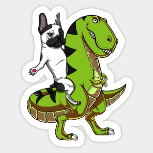 French Bulldog Riding T-Rex Dinosaur Sticker